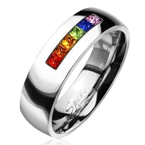 Centered String of Rainbow Color Gems Band Ring Stainless Steel - Unisex 🌈